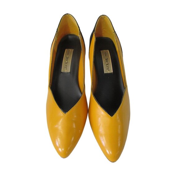 Mustard Black Colorblock 1980's Heels New Directions Show Wear IOB Man Made - Picture 4 of 12
